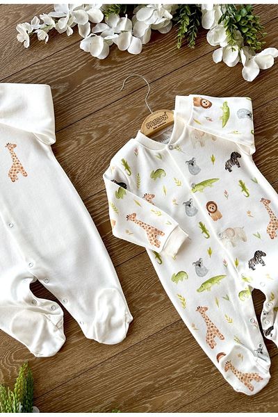 PATSAN 2-Piece Baby Sleeping Bag with Booties Giraffe Lion Chameleon