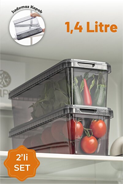 Vienev 2'li 1,4 Litre Block Sızdırmaz Saklama Kabı Seti Antrasit