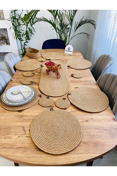 Genel Markalar jüt hasır sunum tabak altlığı  amerikan servis supla  runner sepet ve bardaklık 14 lü