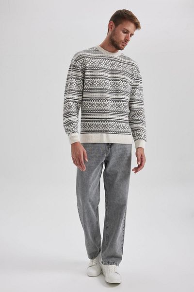 DeFacto Relax Fit Patterned Crew Neck Knitwear Sweater B1892Ax23Wn