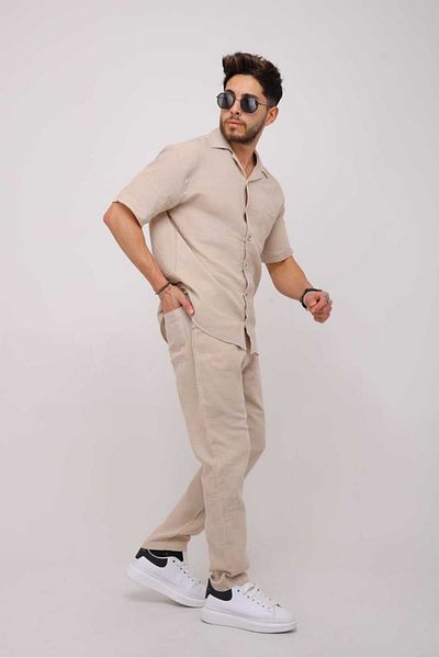 erba Men's Double Set Linen Shirt Trousers