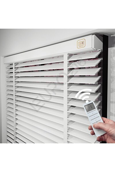 JaluziByEuro216 MOTORLU Kurdeleli Orijinal 50 mm Ahşap Jaluzi Perde BEYAZ Renk