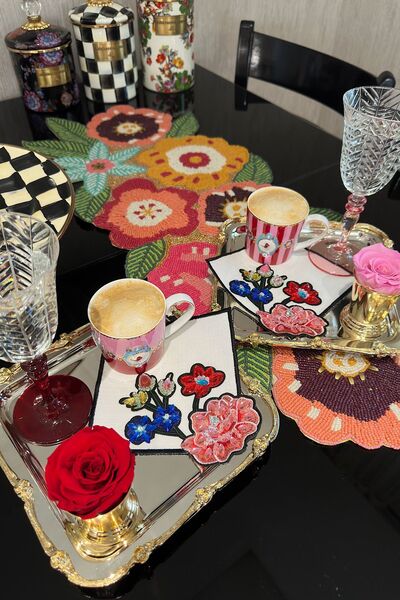 bibashka Renkli çiçek işlemeli 2li kokteyl peçete