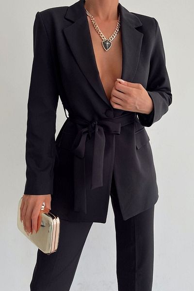MYGİYİMİSTANBUL Waist-Tied Blazer Jacket Trousers Set
