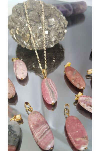 kuartz Rodokrozit Sertifikalı Taşı Kolye