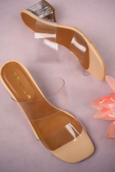 ERNİLA Women's Transparent Banded Transparent Heeled Slippers