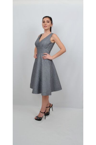 ALİS DRESS Kadın Gümüş Simli Elbise