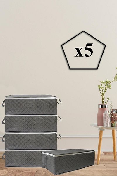 Nanteks 5 Pieces Quilted Patterned Underfloor Bag 60x40x22 (ANTHRACITE)