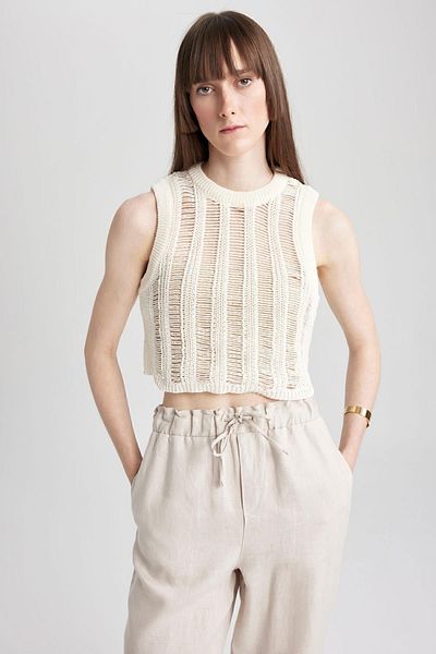 DeFacto Regular Fit Crew Neck Crop Knitwear Athlete A7821ax23sm