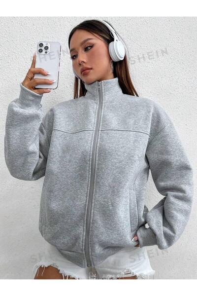 Machetta Plus Size Zippered Unisex Oversize Cardigan Hoodie - Winter, Stand Collar