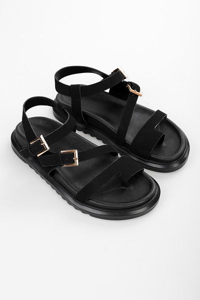 Shoeberry Harwey Black Suede - Sandale pentru damă cu mai multe bretele