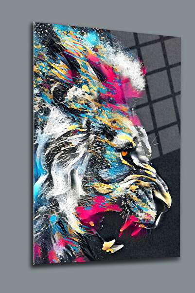 glassartdesign Γυάλινος πίνακας με σχέδιο λιονταριού