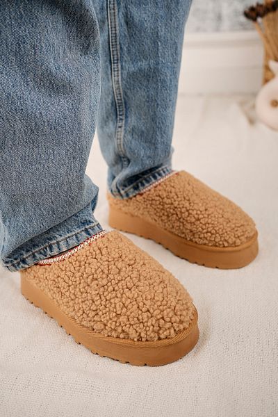camaiore Kamelfarbene Plüsch-Ministiefel – Winter-Fell-Damenschuhe
