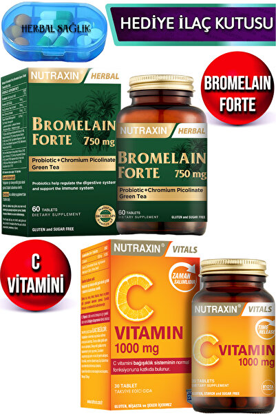 Nutraxin Bromelain Forte 60 Adet Tablet 750 Mg + Nutraxin C Vitamini 1000 Mg ...