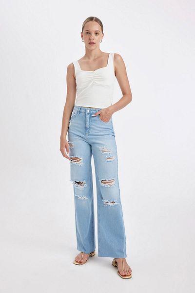 DeFacto High Waist 90er Weites Bein - Zerrissene Jeanshose C8609ax24hs