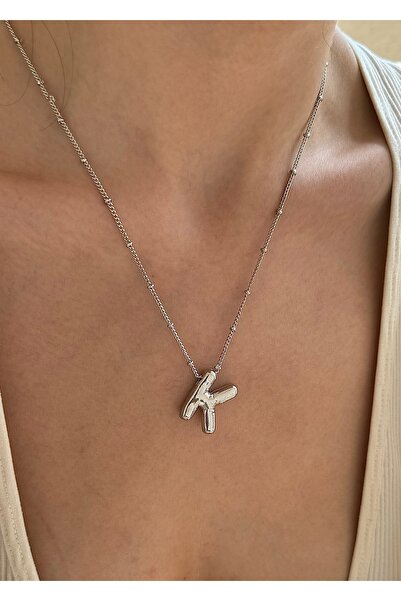 takıtarzım قلادة نسائية باللون الفضي على شكل حرف K