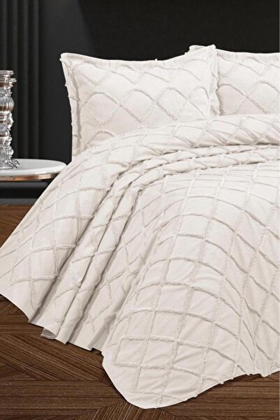 Çeyiz Diyarı Set Berat Pike dublu - 3 bucăți, 240x260 crem