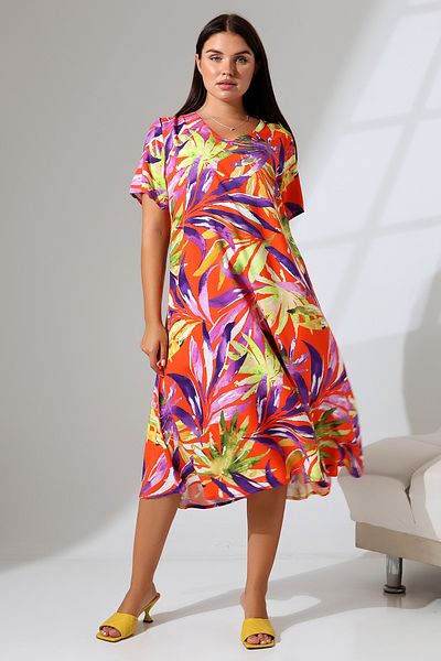 LİKAPA Φόρεμα βισκόζης Plus Size - V-λαιμόκοψη, κοντό μανίκι, καλοκαίρι 2688
