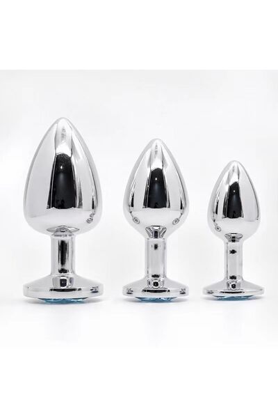 3'lü Set Anal Plug Metal Top Pırlanta Başlı Saklama Kılıflı