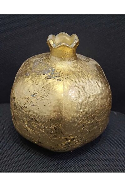 esdekor 11x10cm Gold Renk Cam Poliresin Nar Biblo Vazo Çiçeklik Taçlı Büyük 1...