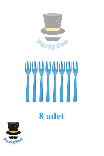PartyPoo Set of 8 Blue Plastic Fork