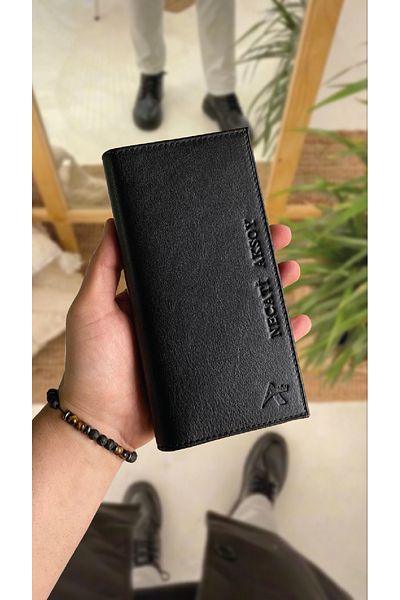AKING GENUINE LEATHER WITH MAGNET HAND HOLDER WALLET WITH PHONE Compartment