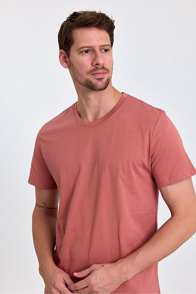 COMBİNE MİCHAİL Tricou de bază slim cu decolteu pentru bărbați - 100% bumbac PUDRĂ