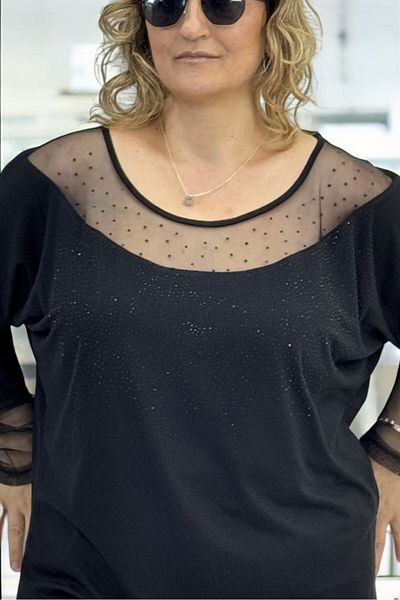 yagmurberen EXTRA LARGE SIZE BLUZE WITH TOWEL DETAILED STONE DECORATION ON THE COLLAR AND ANKLE