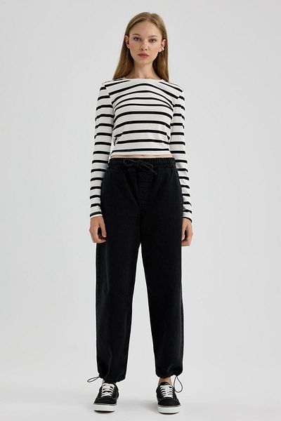 DeFacto Jogger Fit High Waist Comfortable Fit Flexible Waist Leg Ankle Length 100% Cotton Jean Trousers A8196ax23wn