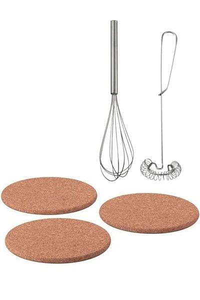 IKEA Advantage Package Mushroom Trivet 3 Pieces Trivet and Idealısk 2 Pieces Stainless Steel Beater