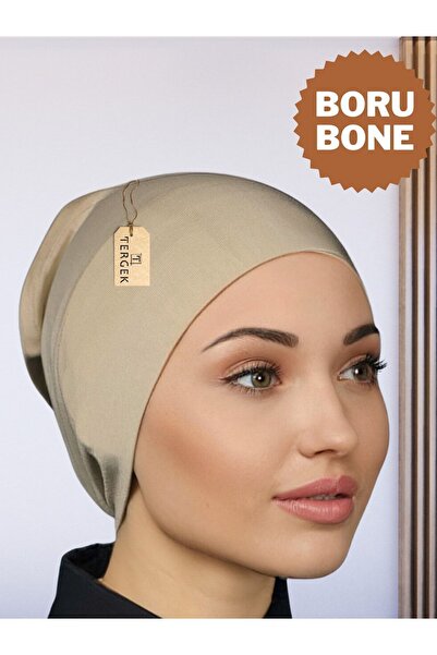 Tergek Boru Bone Bej Önü Dikişsiz Geçmeli Hazır Pratik Likralı Penye Tesettür...