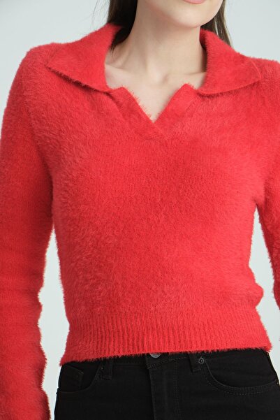 İLKCET MODA Flexible V-neck Crop Women's Soft Sweater