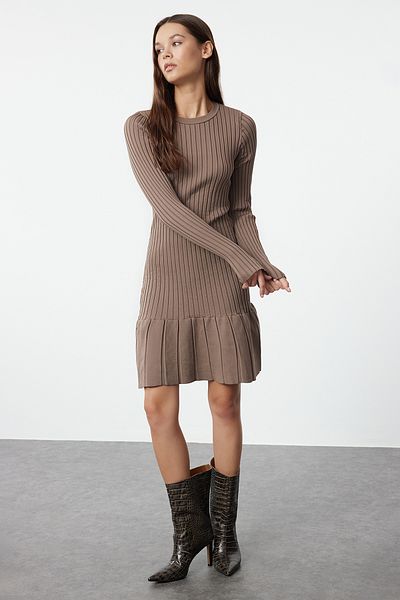 Trendyol Collection Βιζόν Μίνι Πλισέ Πλεκτό Φόρεμα TWOAW24EL00013