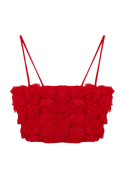 Trendyol Collection Rotes Crop-Bustier mit 3D-Blumenmuster – Limited Edition ...