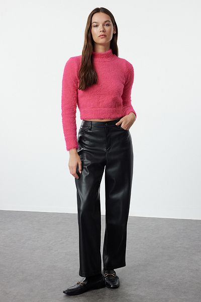 Trendyol Collection Pulover din tricot din frânghie fucsia - Barbă/pene, TWOAW22KZ0080