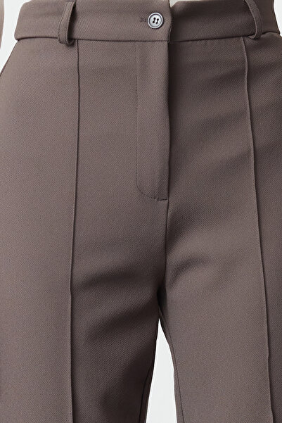 Trendyol Collection Antracitové kalhoty rovného střihu s vysokým pasem a žebrovaným detailem - TWOSS21PL0093