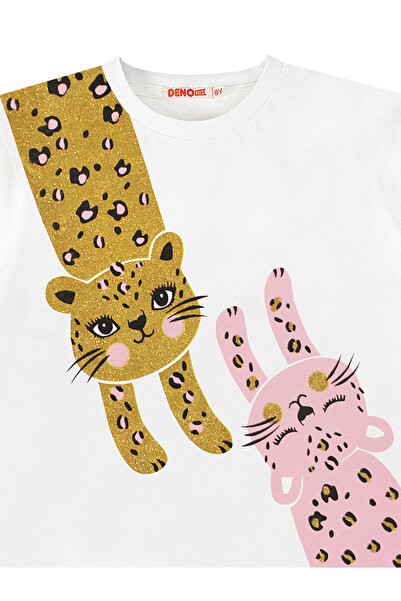 Denokids Girl's Leopards Patterned Short Sleeve T-shirt