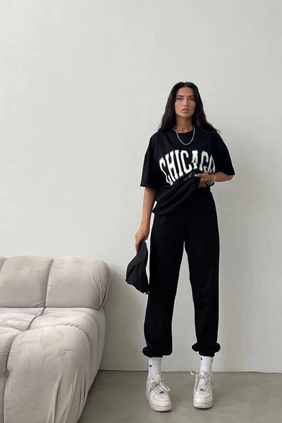 MODARİCH Σετ φόρμας Chicago Printed Black Jogger - Oversize Crew Neck