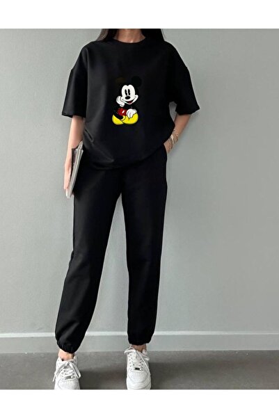 MODARİCH Mickey Mouse Sa deznom crna Jogger trenerka set - Oversize kroj okru...