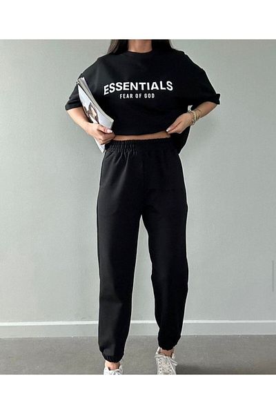 MODARİCH Σετ φόρμας Jogger Esentials Fear Black Printed - Oversize Crew Neck