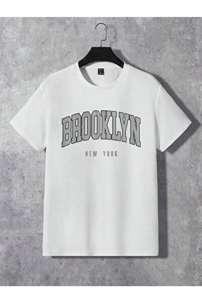 donamod Бруклін Нью-Йорк Бостон Біла футболка з принтом та сірий костюм з горловиною з сірого сорту