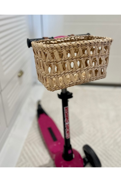afralya home Hasır Bambu Rattan Scooter Sepeti Bisiklet Sepeti - Kitaplık Sepeti