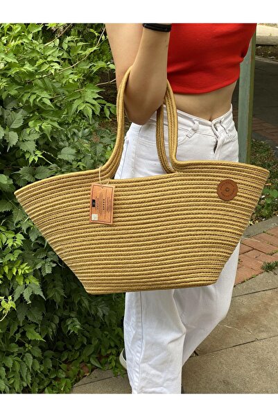 my doğa store Straw Jute Look Hand and Shoulder Bag - Beach Bag