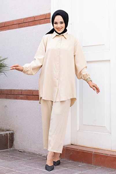 MİSSKAYLE Μπεζ Σετ Πλισέ Μαντίλια