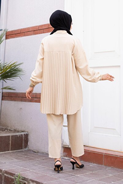 MİSSKAYLE Μπεζ Σετ Πλισέ Μαντίλια