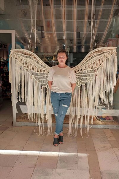 CANDENİZ ART HOBİ MALZEMELERİ Makrome Melek Kanadı Duvar Süsü 200 x 200 cm Öz...