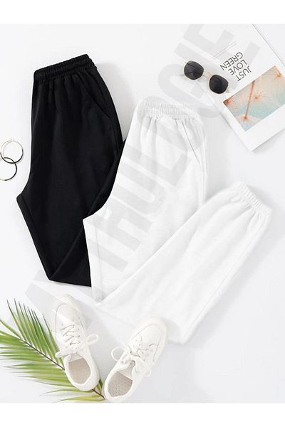 Mythologie 2-Piece Unprinted Jogger Sweatpants - Black And White Rubber Leg High Waist Summer