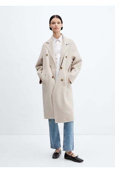 MANGO Woman Oversize vlněný kabát - Ruční výroba