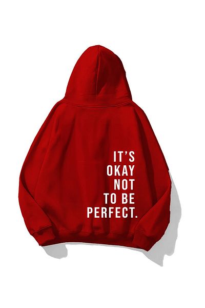 The Champ Clothing Unisex Red Oversize Hooded Fleece Hoodie - It's Okay Printed