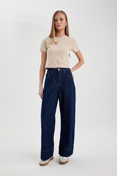 DeFacto Wide Leg High Waist Wide Leg Crop Jean Trousers C3840ax24sp